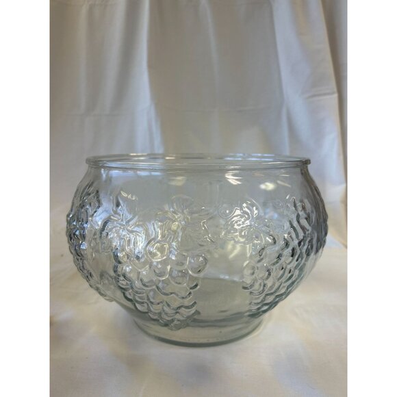 Vintage Clear Embossed Glass Bowl With Grape & Vine Design - Picture 1 of 2